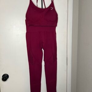 Gymshark Women's sports bra and leggings Burgundy Pants & Set